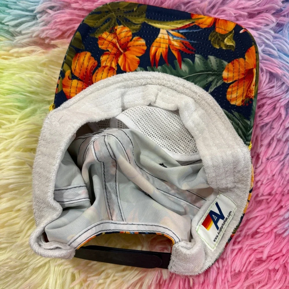 Aviator Nation Venice CA Tropical Floral Snapback Hat Navy Blue Rainbow Patch - Picture 6 of 7